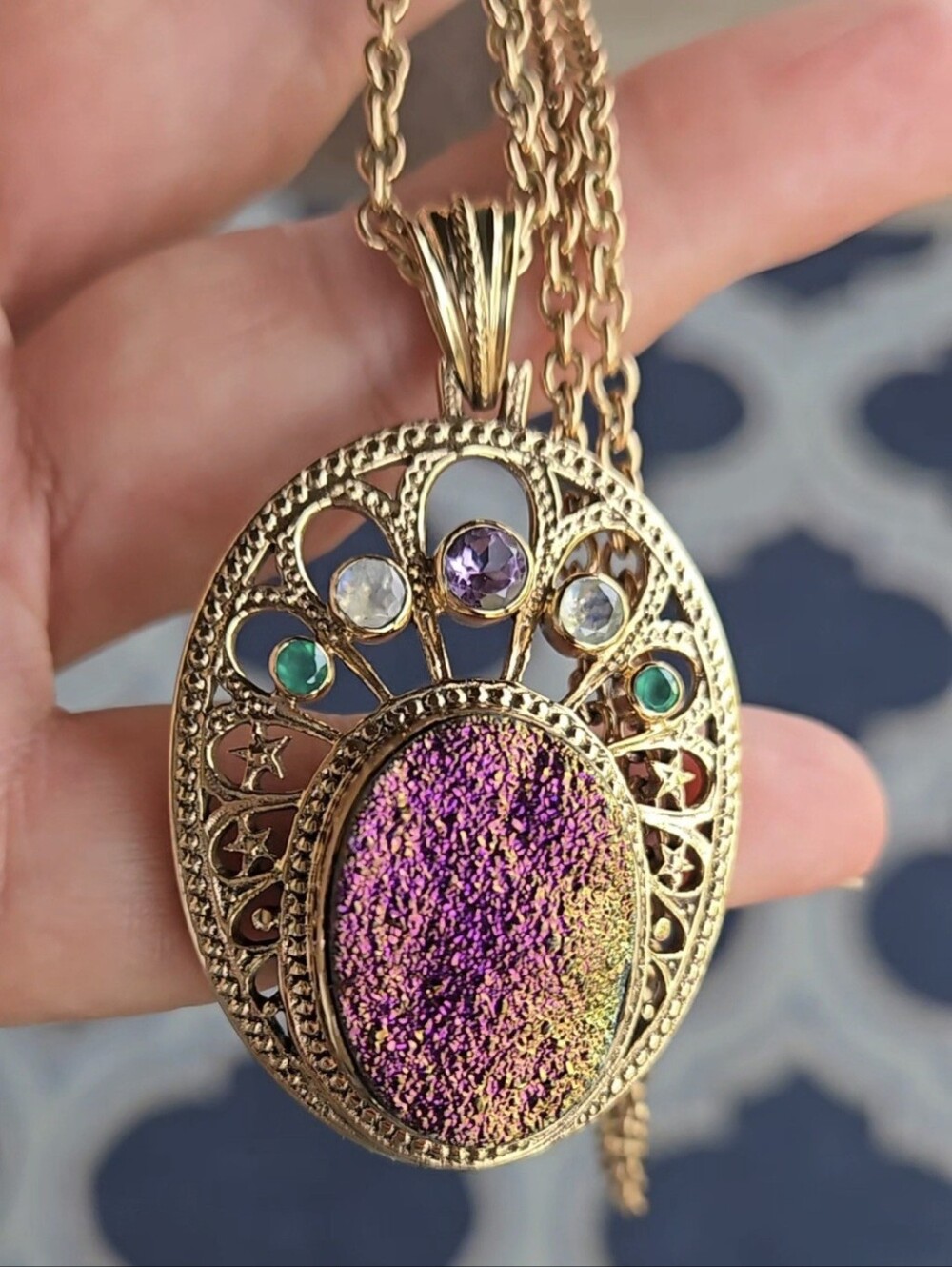 Nicky Butler Druzy Quartz Amethyst Pendant Cable Link Bronze NB Necklace New 💜